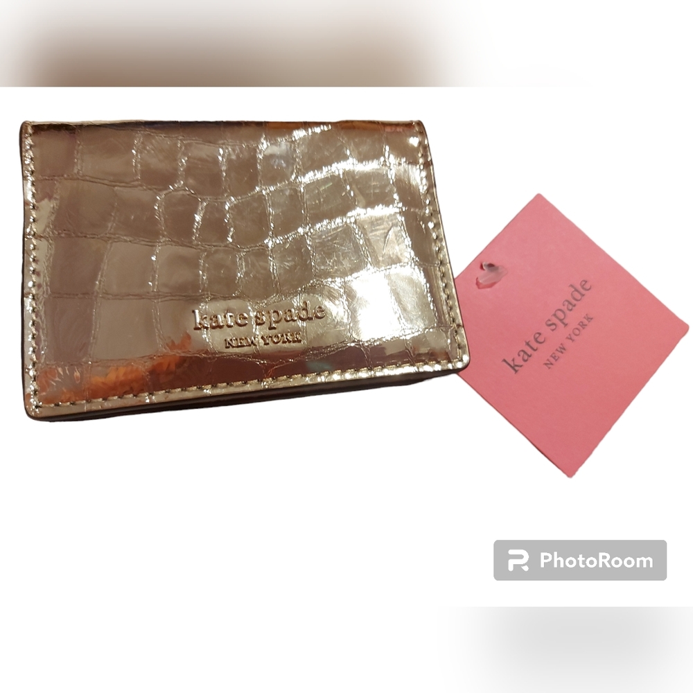 COPY - NWT ♠️ Kate Spade Sylvia Croc Embossed Mirror Card Case Gold